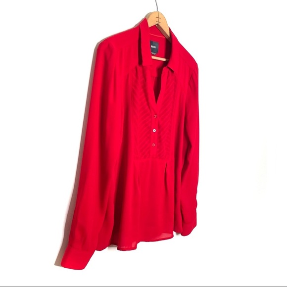 Anthropologie | Maeve Red De Stijl Half Button Up Long Sleeve Collared Blouse - Picture 4 of 7